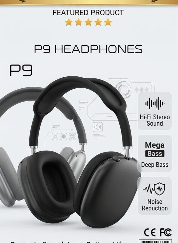 بي 9 سماعة رأس P9 لاسلكية فوق الأذن - صوت Hi-Fi ستيريو مع خاصية تقليل الضوضاء - تصميم مريح بجلد بروتيني ناعم وبطارية تدوم طويلاً - Image 2