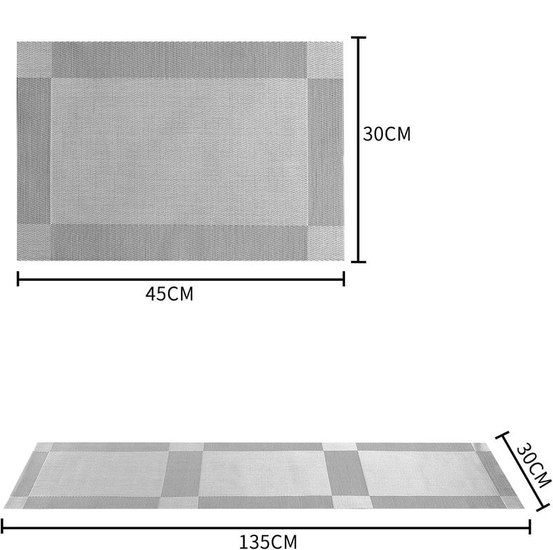 TASKHOUSE Placemats with Table Runner Set Woven Vinyl Heat Resistant Washable Tablemat for Dining Table (1 Table Runner and 8 Placemats - Silver) - Image 2