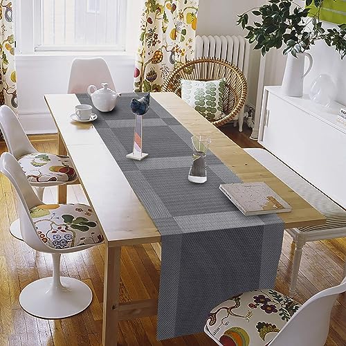 TASKHOUSE Placemats with Table Runner Set Woven Vinyl Heat Resistant Washable Tablemat for Dining Table (1 Table Runner and 8 Placemats - Silver) - Image 4