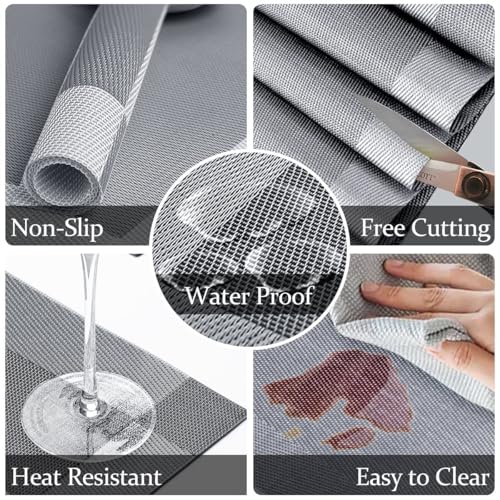 TASKHOUSE Placemats with Table Runner Set Woven Vinyl Heat Resistant Washable Tablemat for Dining Table (1 Table Runner and 8 Placemats - Silver) - Image 3