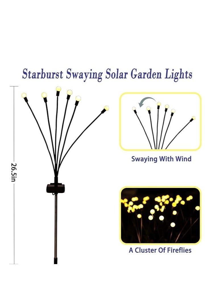 2 Pack Solar Garden Lights for Outdoor, Upgraded 6 LED Firefly Solar Swaying Lights, Sway by Wind, Waterproof Outdoor Lights Solar Powered for Yard Patio Pathway Decoration (Warm White) - Image 1
