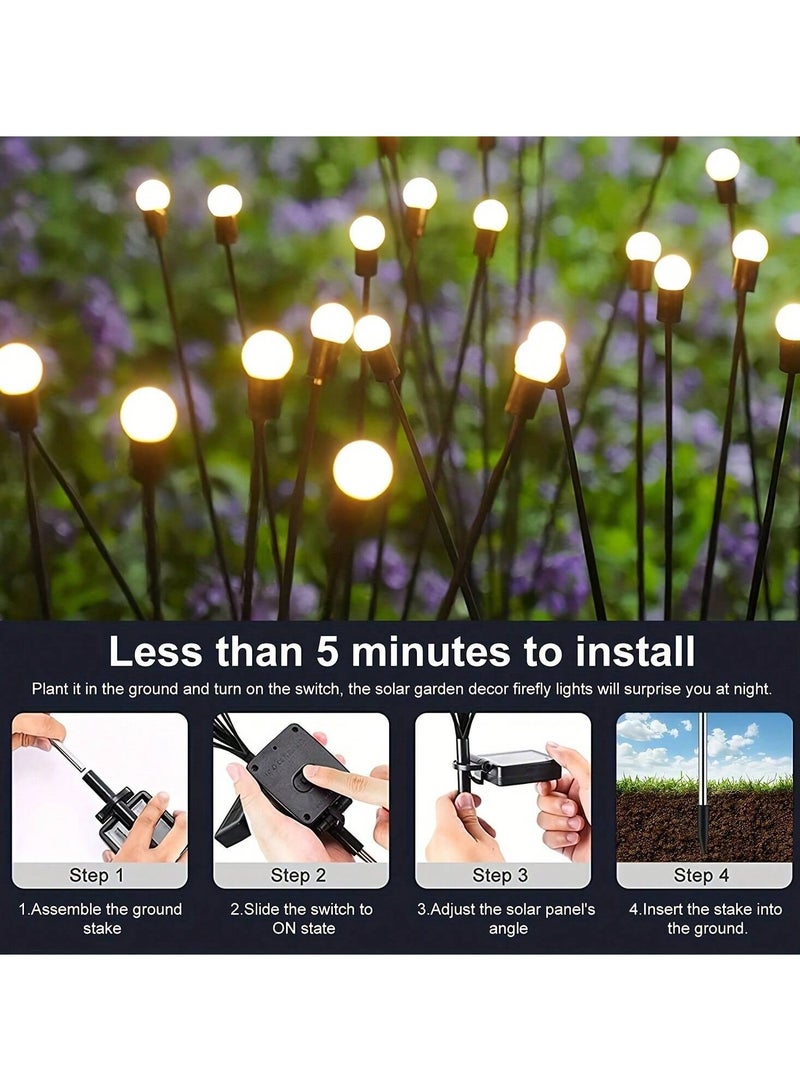 2 Pack Solar Garden Lights for Outdoor, Upgraded 6 LED Firefly Solar Swaying Lights, Sway by Wind, Waterproof Outdoor Lights Solar Powered for Yard Patio Pathway Decoration (Warm White) - Image 3