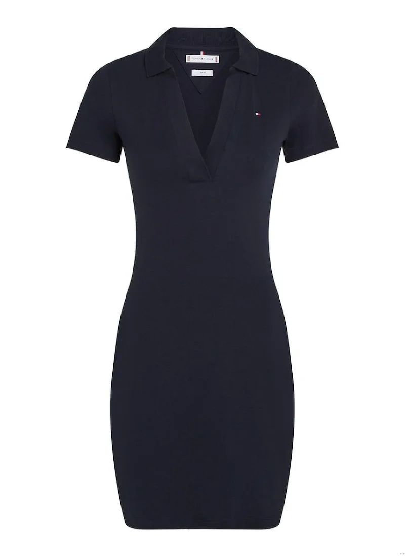TOMMY HILFIGER Women's Slim Open Neck Polo Dress - Cotton, Blue
