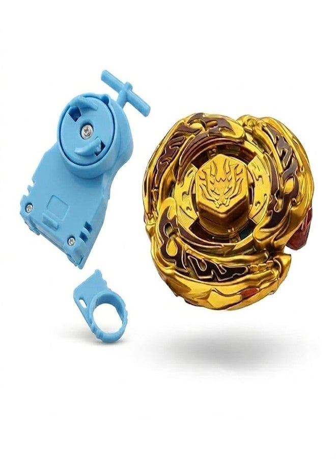 Funstars L-Drago Destroy F:S Metal Fury Spinning Top with Blue String Launcher High-Performance Aluminum Alloy Build, Classic Spin Toy for Kids (Blue-Launcher)(Gold)