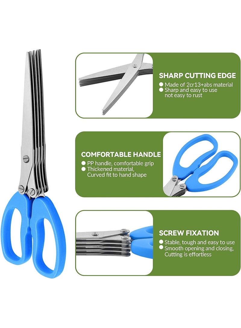 Kitchen herb scissors, multi-functional five-blade kitchen scissors, scallion scissors, seaweed spice herb kitchen slicer, scallion scissors, chive scissors, for chopping cilantro, onions, salad dressing and garden herbs (includes scissor cap and brush) - Image 2
