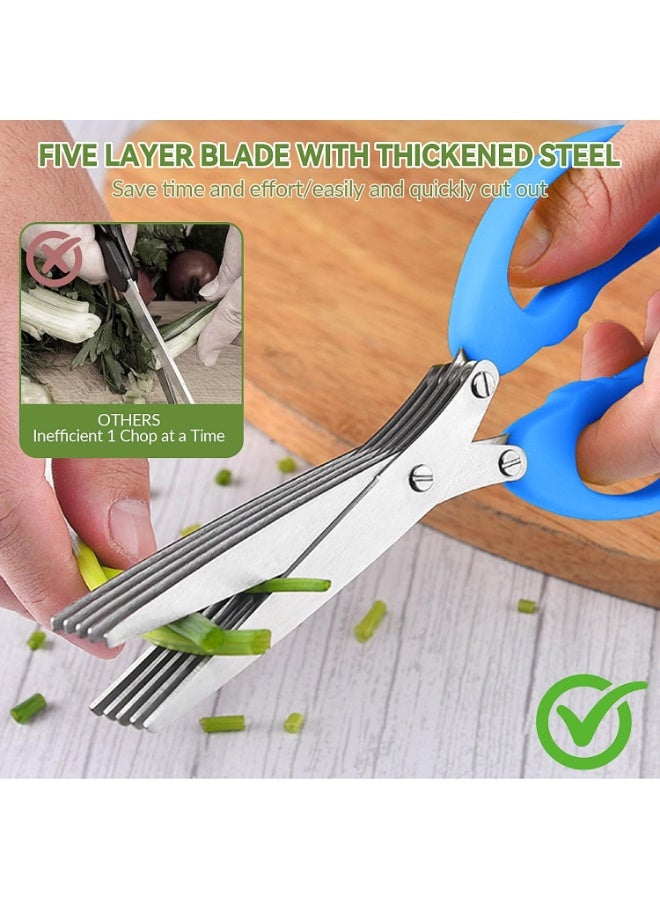 Kitchen herb scissors, multi-functional five-blade kitchen scissors, scallion scissors, seaweed spice herb kitchen slicer, scallion scissors, chive scissors, for chopping cilantro, onions, salad dressing and garden herbs (includes scissor cap and brush) - Image 3