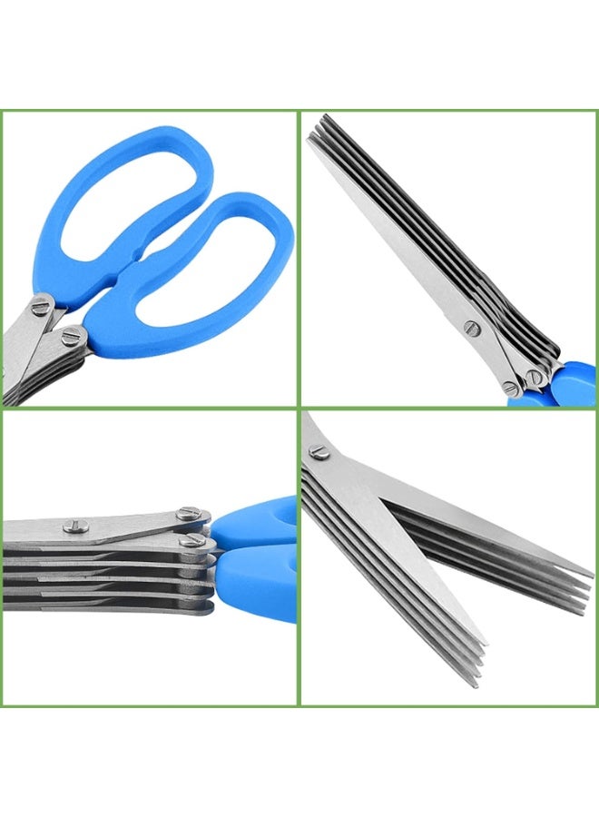 Kitchen herb scissors, multi-functional five-blade kitchen scissors, scallion scissors, seaweed spice herb kitchen slicer, scallion scissors, chive scissors, for chopping cilantro, onions, salad dressing and garden herbs (includes scissor cap and brush) - Image 4