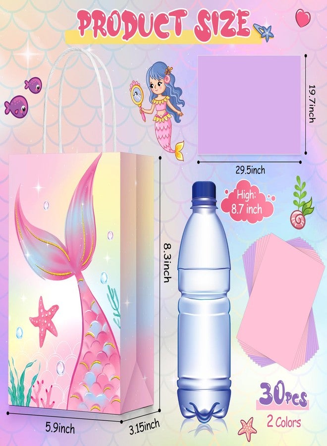 Liliful 16 Pcs Mermaid Gift Bags, Party Favor Bags, Mermaid Theme Goodie Candy Treat Bag with Handle and Tissue Paper, for Birthday Mardi Gras Easter Wedding Party Supplies Decorations - Image 2