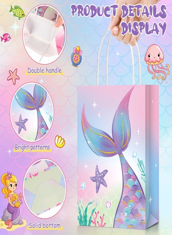 Liliful 16 Pcs Mermaid Gift Bags, Party Favor Bags, Mermaid Theme Goodie Candy Treat Bag with Handle and Tissue Paper, for Birthday Mardi Gras Easter Wedding Party Supplies Decorations - Image 3