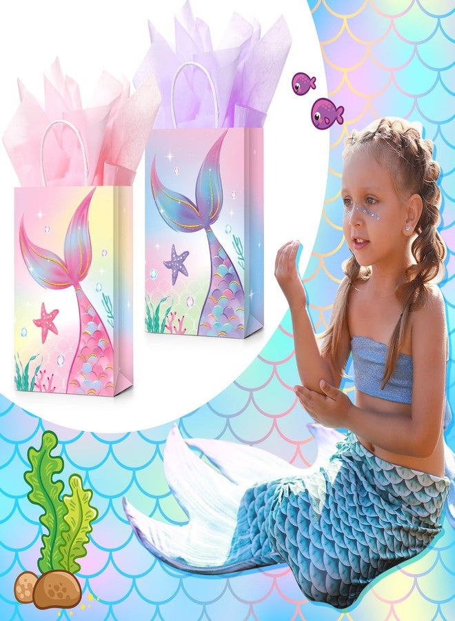 Liliful 16 Pcs Mermaid Gift Bags, Party Favor Bags, Mermaid Theme Goodie Candy Treat Bag with Handle and Tissue Paper, for Birthday Mardi Gras Easter Wedding Party Supplies Decorations - Image 4