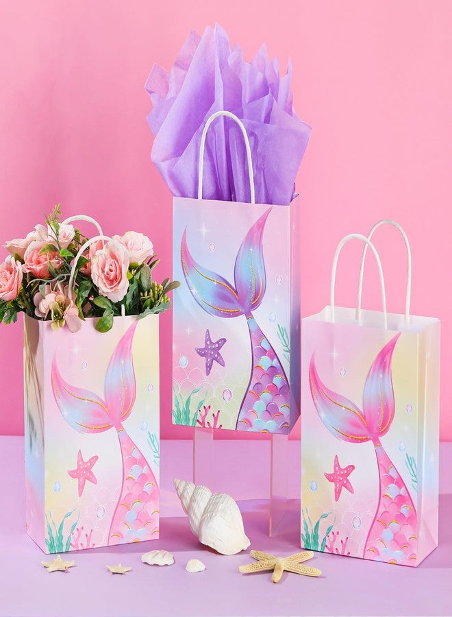 Liliful 16 Pcs Mermaid Gift Bags, Party Favor Bags, Mermaid Theme Goodie Candy Treat Bag with Handle and Tissue Paper, for Birthday Mardi Gras Easter Wedding Party Supplies Decorations - Image 5