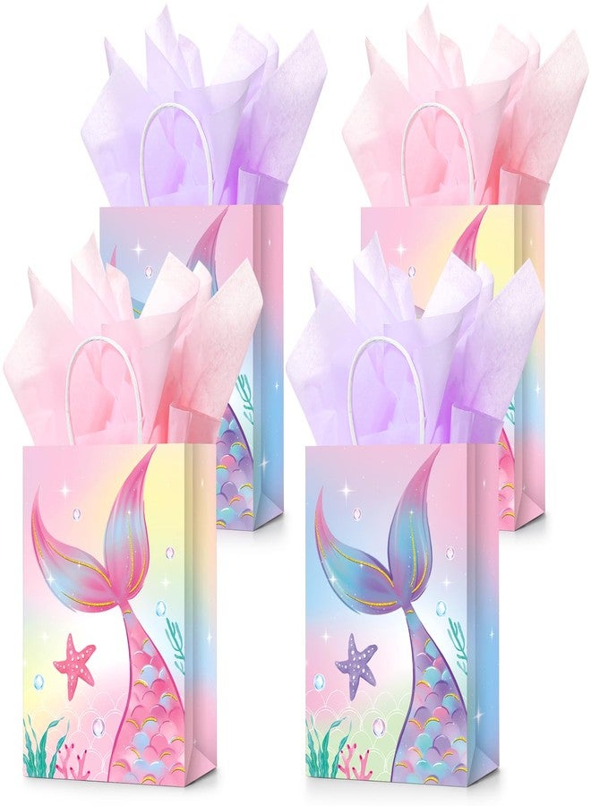 Liliful 16 Pcs Mermaid Gift Bags, Party Favor Bags, Mermaid Theme Goodie Candy Treat Bag with Handle and Tissue Paper, for Birthday Mardi Gras Easter Wedding Party Supplies Decorations - Image 1