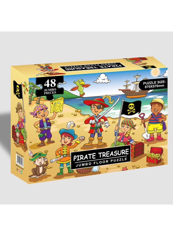 العرض المباشر لـ 48 أحجية الصور المقطوعة في صندوق، ألغاز الصور المقطوعة الكرتونية الإبداعية للأطفال، ألعاب تعليمية للتعليم المبكر للأطفال، أحجية الصور المقطوعة على شكل طائرة - اللون: صيد القراصنة الكنز - Image 1