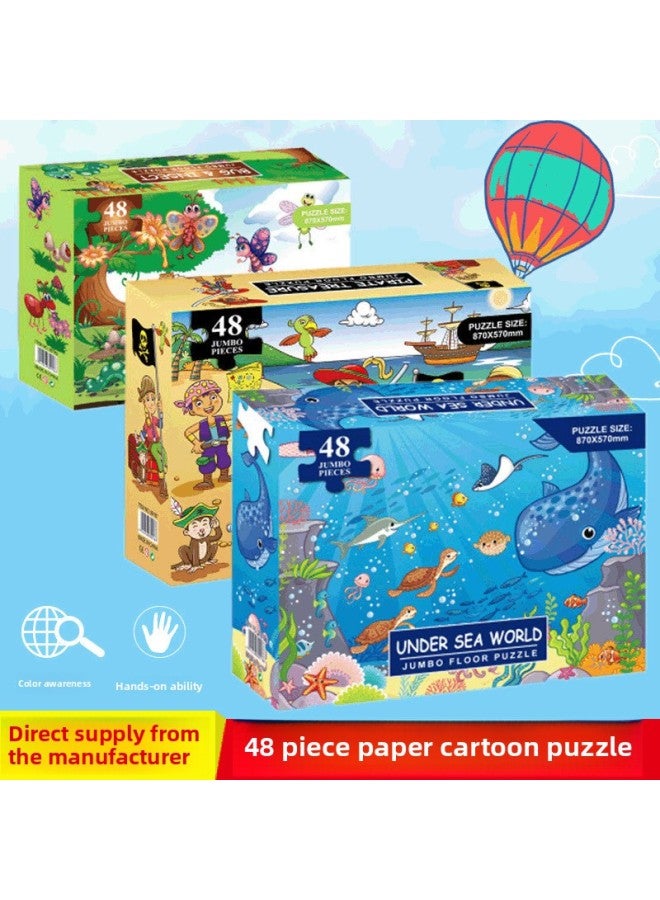 العرض المباشر لـ 48 أحجية الصور المقطوعة في صندوق، ألغاز الصور المقطوعة الكرتونية الإبداعية للأطفال، ألعاب تعليمية للتعليم المبكر للأطفال، أحجية الصور المقطوعة على شكل طائرة - اللون: صيد القراصنة الكنز - Image 2