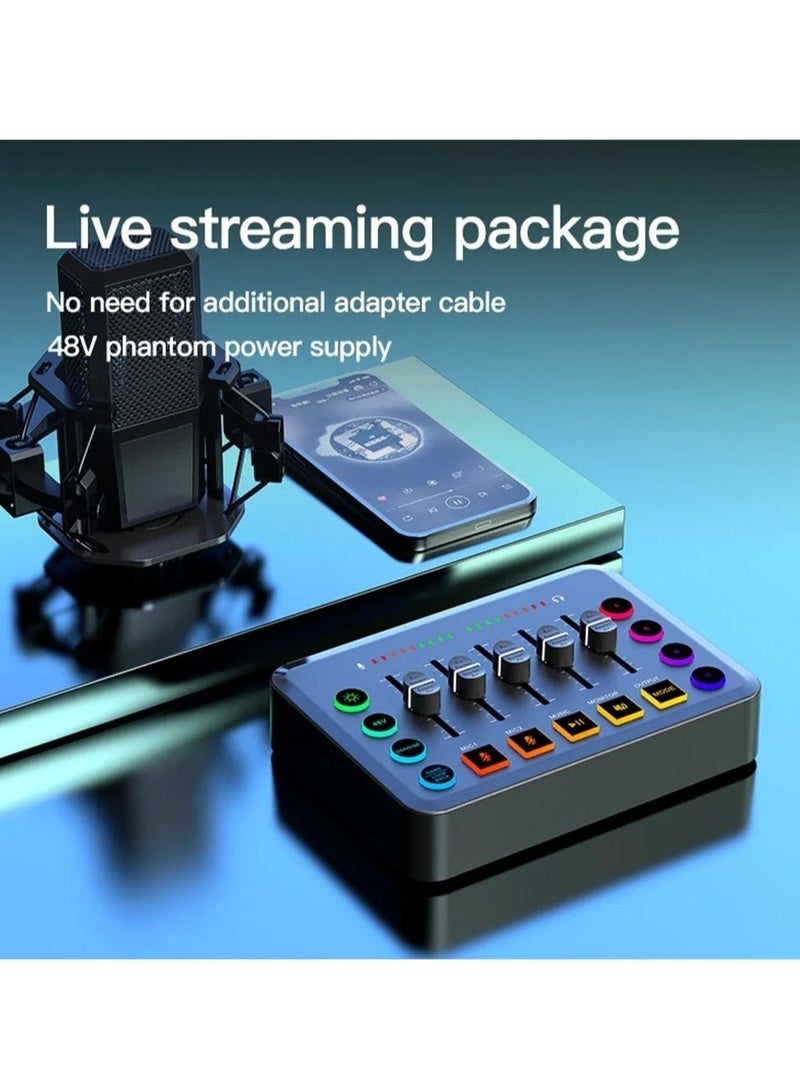 HD Gaming Audio Mixer Set Rechargeable Audio Interface RGB Mixer with XLR Mic Interface 48V Phantom Power for Podcast/Recording (Standard package + gold microphone) - Image 2