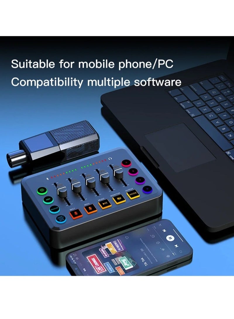 HD Gaming Audio Mixer Set Rechargeable Audio Interface RGB Mixer with XLR Mic Interface 48V Phantom Power for Podcast/Recording (Standard package + gold microphone) - Image 5