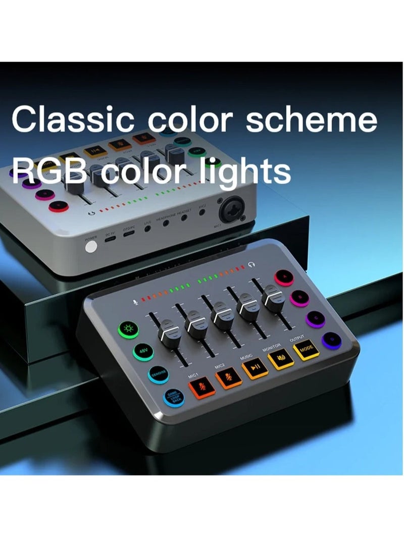 HD Gaming Audio Mixer Set Rechargeable Audio Interface RGB Mixer with XLR Mic Interface 48V Phantom Power for Podcast/Recording (Standard package + gold microphone) - Image 3