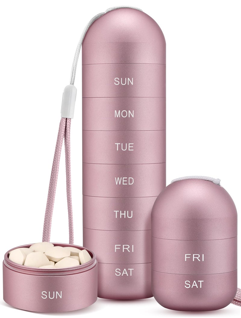 Zannaki Metal Moisture Proof Weekly Pill Organizer, Stackable Aluminum Alloy BPA Free Travel Hiking 7 Day Pill Box Case Waterproof and Large Compartment to Hold Pills, Vitamins, Fish Oil, Supplements - Image 1