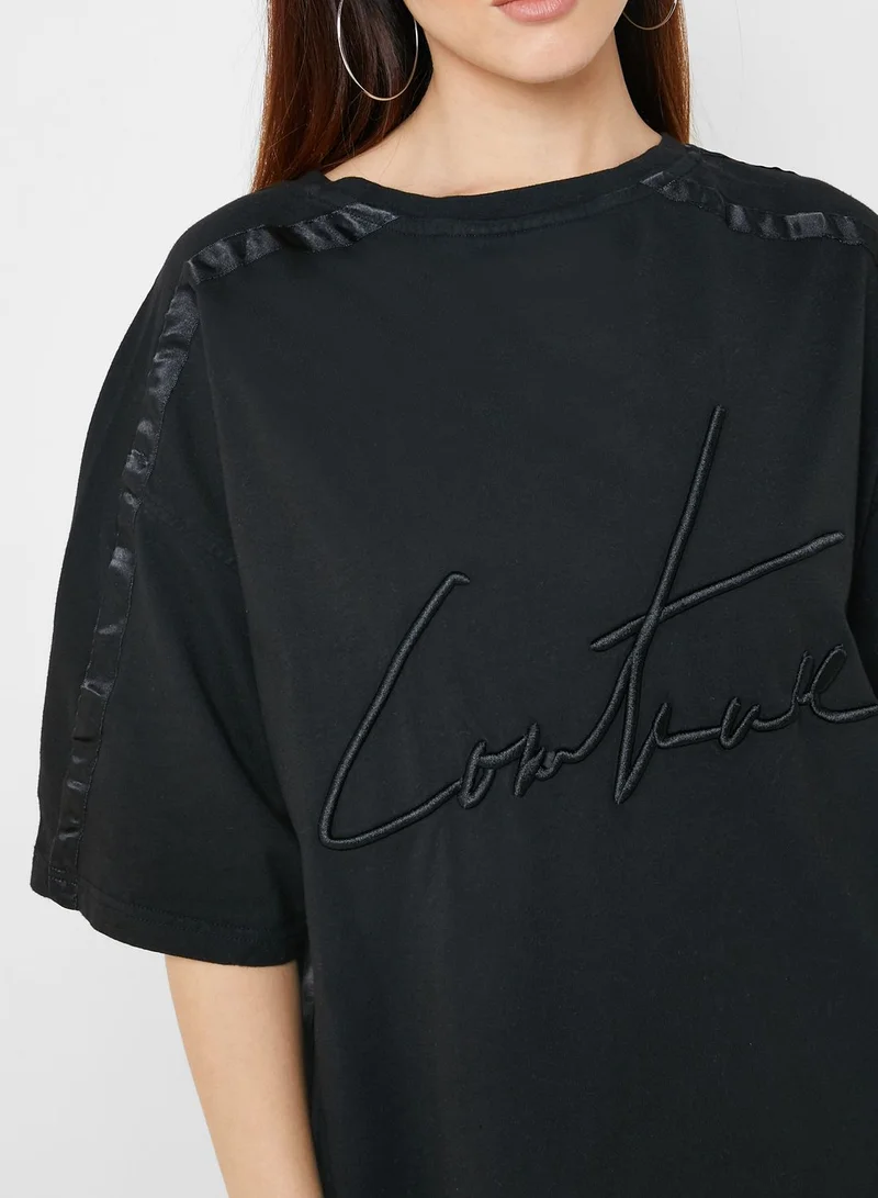 couture club t shirt dress The Couture Club oversized t-shirt dress with graphic print in black