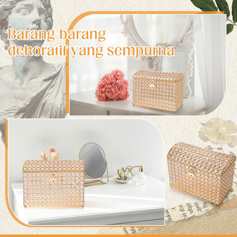 Nitial Crystal Wedding Card Box with Heart Lock 11in Wedding Money Box Treasure Chest Gold Bead Card Receiving Memory Storage for Reception Brithday Graduation Baby Shower Party (Elegant Style) - Image 5