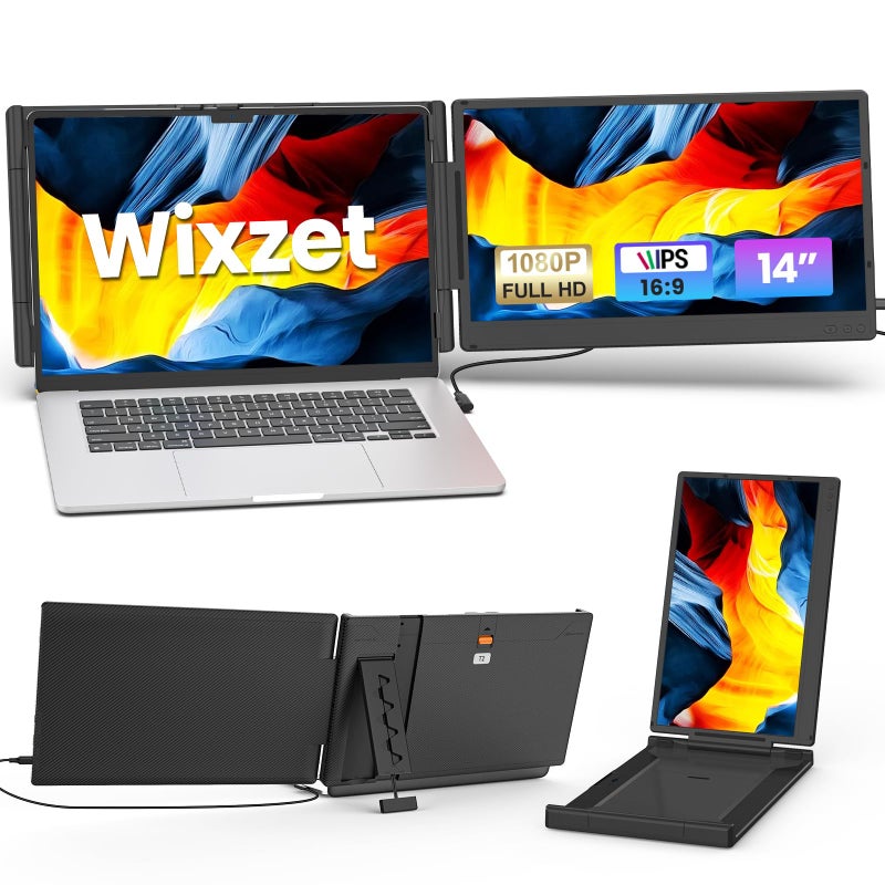 Wixzet Laptop Screen Extender, 14" FHD 1080P IPS Portable Monitor for 13" - 17" Laptops, Plug & Play Screen Extender, Auto Adjust Width Dual Monitor, Compatible with Mac/Wins/Dex/Chrome - Image 1