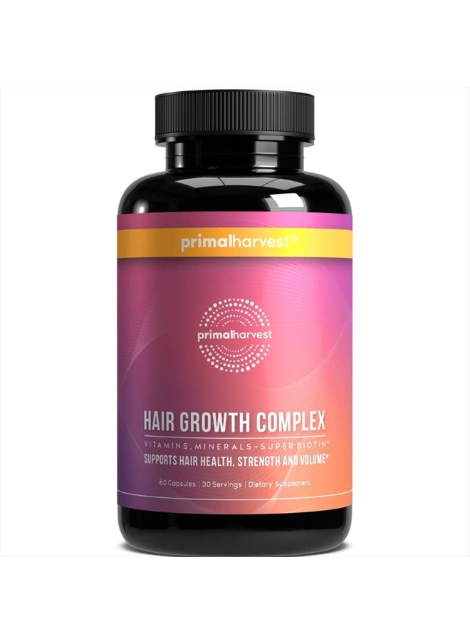 Primal Harvest 1 Pack, Hair Growth Vitamins, Hair Growth for Women & Men - 60 Hair Growth Pills, Natural Hair Thickening Product w/Biotin & Zinc - Hair Supplement, Regrowth Hair Vitamins  - Image 1