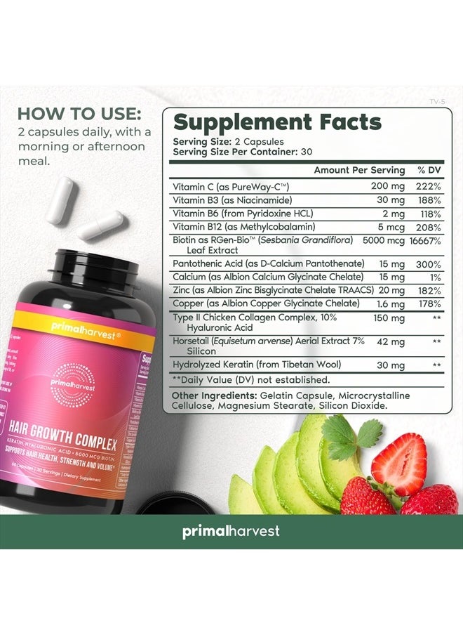 Primal Harvest 1 Pack, Hair Growth Vitamins, Hair Growth for Women & Men - 60 Hair Growth Pills, Natural Hair Thickening Product w/Biotin & Zinc - Hair Supplement, Regrowth Hair Vitamins  - Image 3