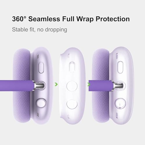 MOLOPPO Case Cover for AirPods Max Headphones, Silicone Ear Pad/Headband Cover/Clear Soft TPU Ear Cups, [3 in 1] Accessories Protector for AirPods Max 2/1 (2026/2024/2020), Purple - Image 3