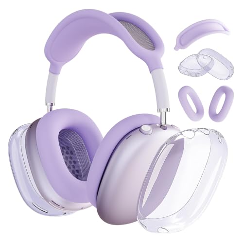 MOLOPPO Case Cover for AirPods Max Headphones, Silicone Ear Pad/Headband Cover/Clear Soft TPU Ear Cups, [3 in 1] Accessories Protector for AirPods Max 2/1 (2026/2024/2020), Purple - Image 1