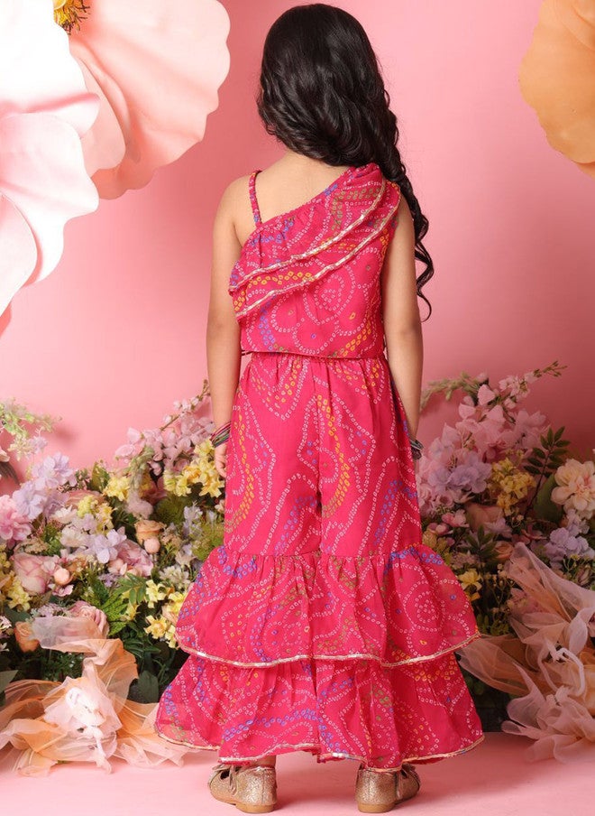 Saka Designs Magenta Bandhani Printed Kurta with Sharara for Girls - Image 4
