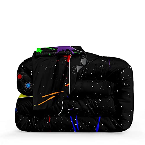 lris Bedding Gaming Bedding Set Twin Size Gamer Comforter Set for Boys Girls Kids Teens Soft Microfiber Colorful Modern Buttons Video Game Bedding Decorative Controller Pattern Design with Pillow Sham… - Image 3