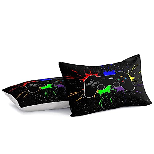 lris Bedding Gaming Bedding Set Twin Size Gamer Comforter Set for Boys Girls Kids Teens Soft Microfiber Colorful Modern Buttons Video Game Bedding Decorative Controller Pattern Design with Pillow Sham… - Image 4
