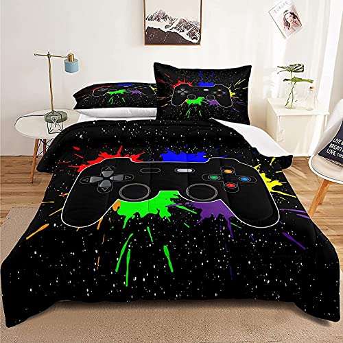 lris Bedding Gaming Bedding Set Twin Size Gamer Comforter Set for Boys Girls Kids Teens Soft Microfiber Colorful Modern Buttons Video Game Bedding Decorative Controller Pattern Design with Pillow Sham… - Image 2