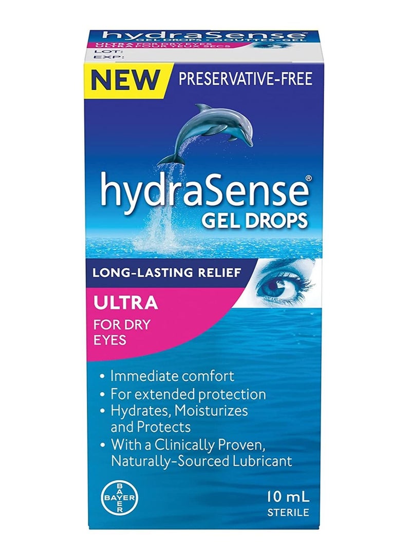 hydraSense Ultra Eye Gel Drops, for Dry Eyes, Fast and Long-lasting Relief, Preservative Free, 10 ml. - Image 1