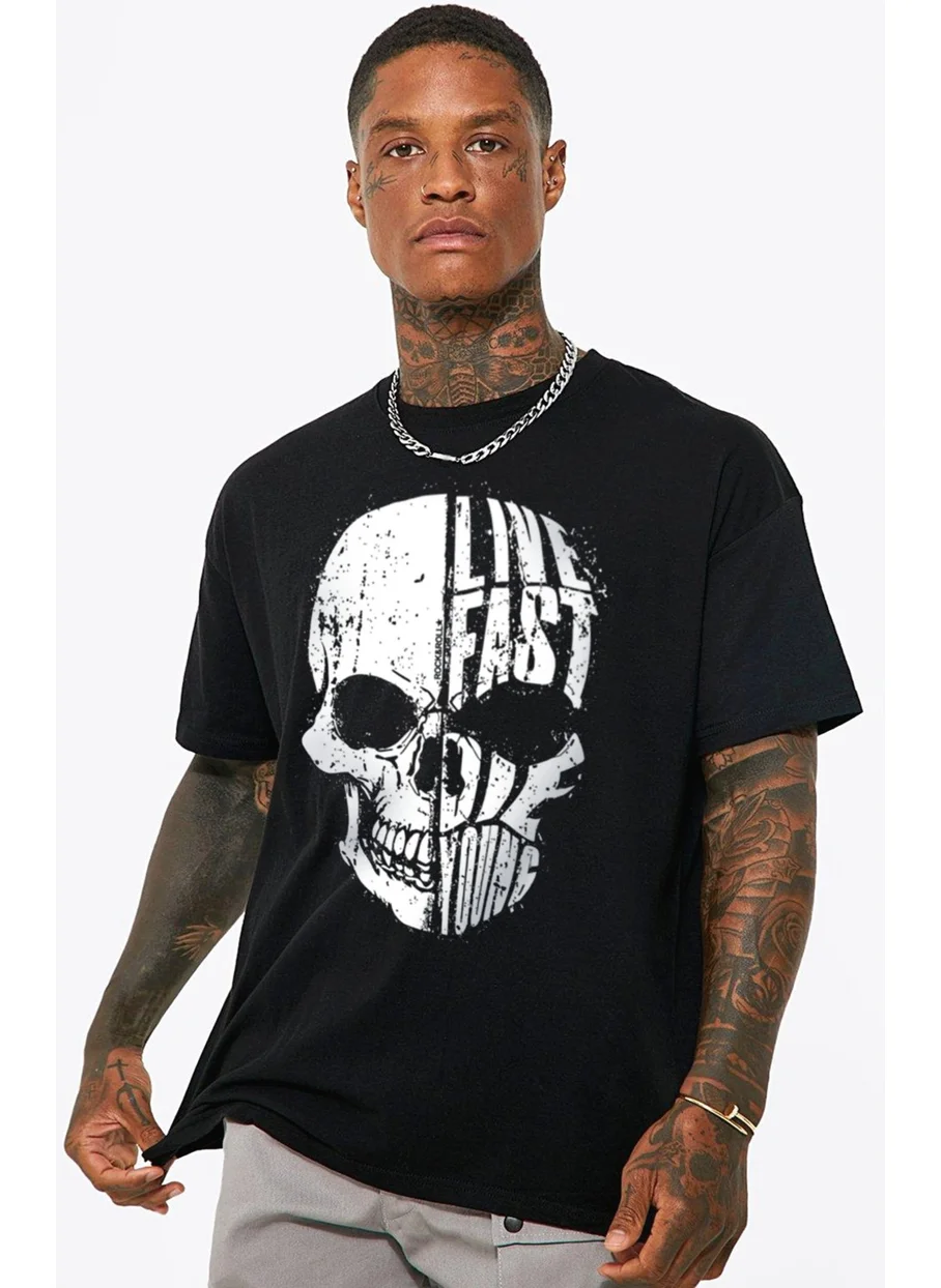 Rock&Roll Live Fast Black Oversize Short Sleeve Men's T-Shirt