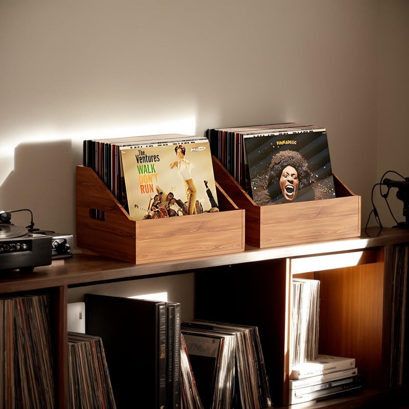Vecxoty Wood Vinyl Record Storage, Retro & Durable Vinyl Crate and Record Holder, Album Storage Record Case Box for 60+ Records, Perfect Record Organizer for Home Decor and Collection Display(Brown) - Image 3