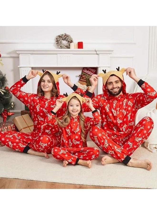 CCOVERY Matching Pajamas for Family Xmas Pjs Mathching Set Holiday Zip Up Hooded Onesie Long Sleeve Print Jumpsuit Soft Comfort Sleepwear  for Couples Adult Women Men Kid Baby  - Image 3