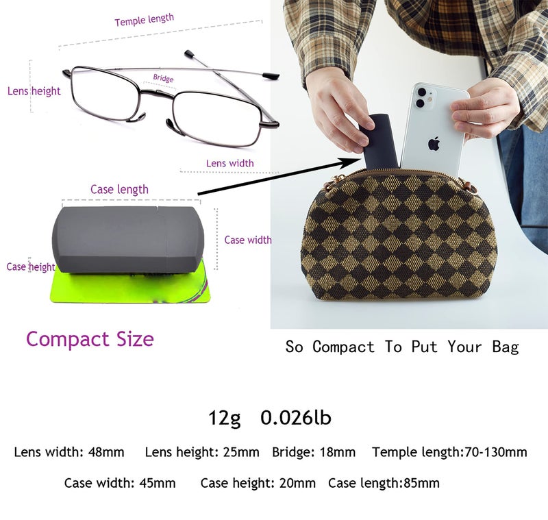 GOOSEN 3-Pack Reading Glasses Men Women, Pocket Wallet Purse Compact Hard Cases Folding Readers, Blue light Glasses Spring Hinge 1.25 x - Image 4