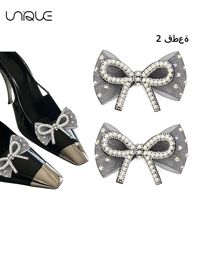 Unique 2Pc Bow Shoe Clips for Women Dress Shoes,Removable Elegant Wedding Party Shoe Clips for Pumps (Black) - Image 1