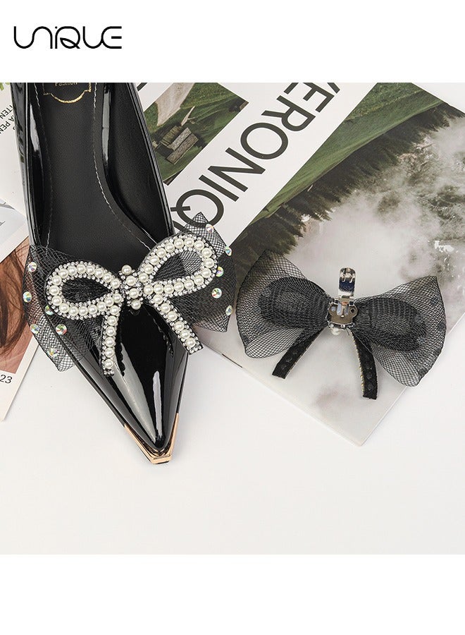 Unique 2Pc Bow Shoe Clips for Women Dress Shoes,Removable Elegant Wedding Party Shoe Clips for Pumps (Black) - Image 3