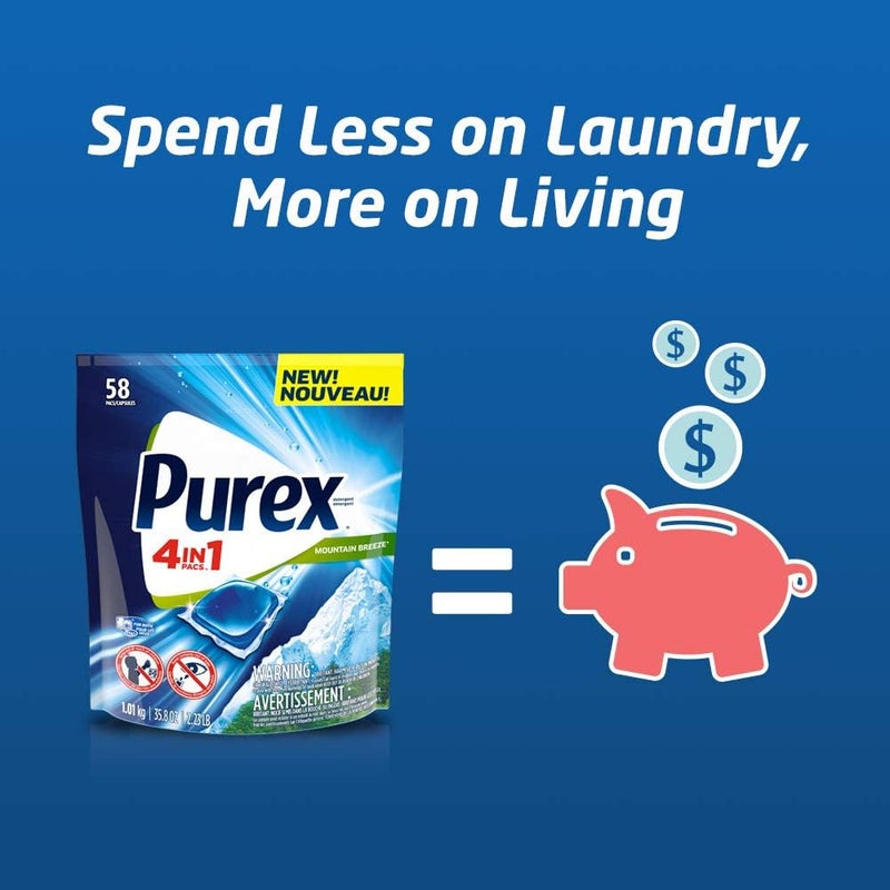 Purex 4-in-1 Laundry Detergent Pacs, Mountain Breeze, 29 Count (Pack of 6), 174 Total Loads - Image 5
