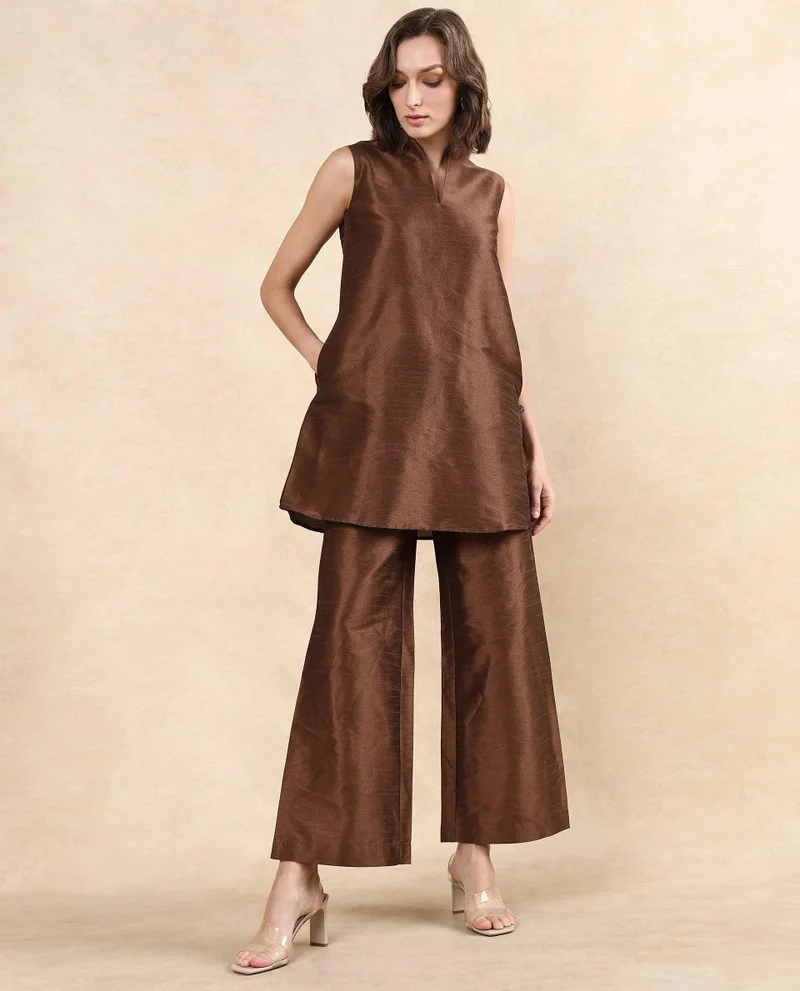 Rareism Women's Hip Length Top In Metallic Fabric