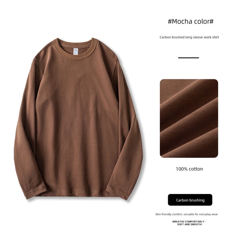 New400g heavyweight pure cotton round-neck three-book needle long-sleeved T-shirt loose men's and women's undershirt - Image 3