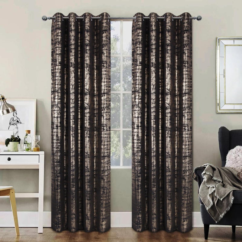 always4u 100% Blackout Soft Velvet Curtains for Bedroom Living Room Thermal Energy Saving 95 Inches Long Luxury Gold Foil Print Drapes 2 Panels Black - Image 2