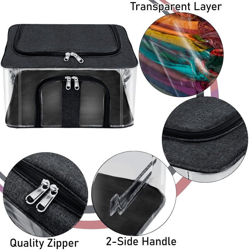 Storite 2 Pack Nylon 33 L PVC Transparent Moisture Proof Storage box for Clothes Closet Wardrobe Organizer Saree Bags for Clothes with Carry Handle Black 44 x 31 x 24 cm - Image 5