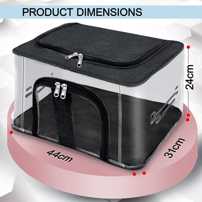 Storite 2 Pack Nylon 33 L PVC Transparent Moisture Proof Storage box for Clothes Closet Wardrobe Organizer Saree Bags for Clothes with Carry Handle Black 44 x 31 x 24 cm - Image 2