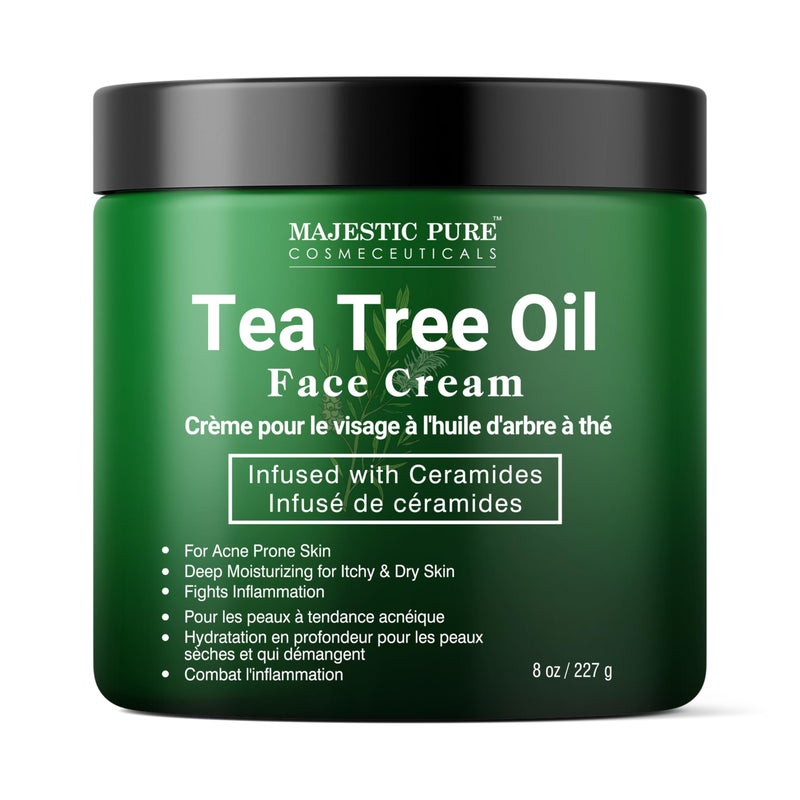 Majestic Pure Majestic Pure Tea Tree Oil Face Cream | Cream for Dry & Itchy Skin, Acne, Scar, Day & Night Moisturizer Face Cream for Women & Men | 8 Oz  - Image 1