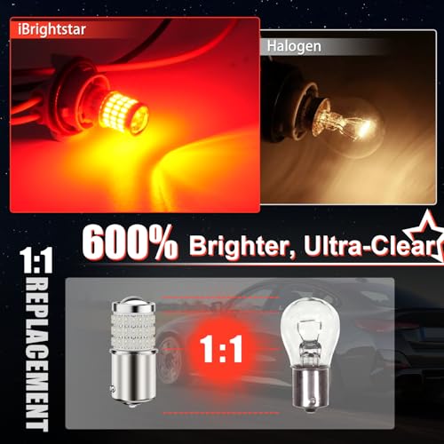 iBrightstar مصباح LED أحمر iBrightstar 1156، مصابيح فرامل BA15S 1141 LED فائقة السطوع لمصابيح الفرامل الخلفية ومصابيح الذيل، عبوة 2 - Image 2