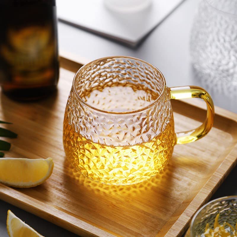 HAKKU Tea and Coffee Cup Glass Mug, 410 ml - 6 Pack Used for Coffee, Green Tea, Lemon Tea Cup with Handle Golden (6, Herbal Teacup) - Image 2