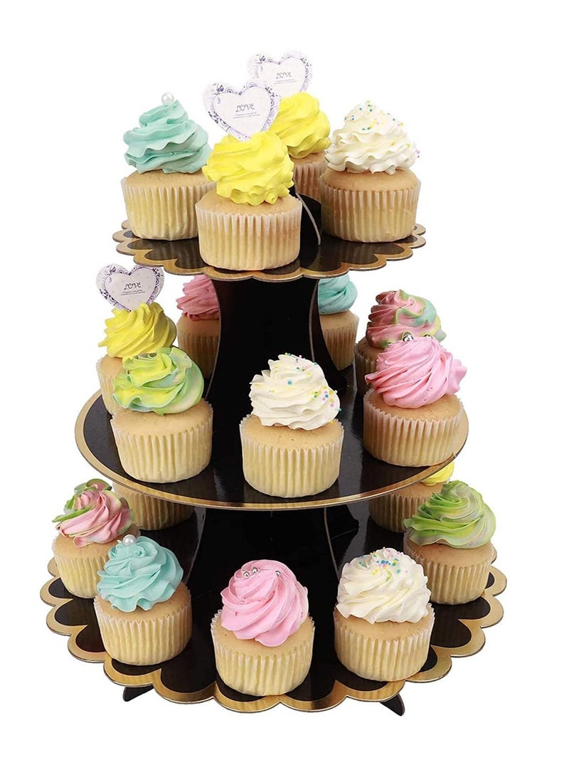 Y&D Cupcake Stand, 3 Tier Dessert Holder Cardboard Round Tower for Kids Baby Girls Themed Party Birthday - Image 1